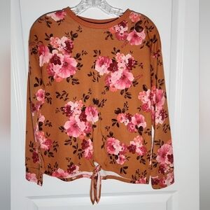 Girls Childrens Place Floral Long Sleeve Top - Pink and Brown- Size XL (14)